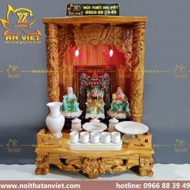 Bàn thờ Thần Tài BTTT2301 - Gỗ Gõ Trụ Rồng