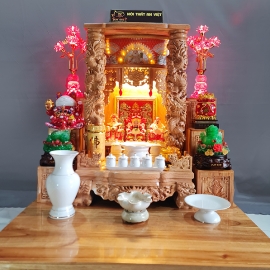 Bàn thờ Thần Tài BTTT2308- Gỗ Gõ Trụ Rồng Mây VIP