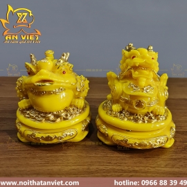 Cóc Ngậm Tiền Thiềm Thừ - Tỳ Hưu Phong Thủy Đá - Cao 15cm - Vàng - CTH2312