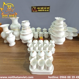 Bộ thờ cúng chất liệu gốm sứ cao cấp màu trắng viền vàng nhũ - DTC2302