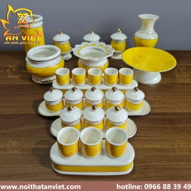 Bộ thờ cúng chất liệu gốm sứ cao cấp màu trắng vàng - DTC2303