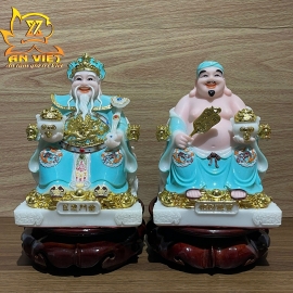 Bộ Tượng Thần Tài - Thổ Địa Phú Quý Gấm [Hợp Mệnh THỦY] - Cao 20cm - TD2506