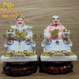 Bộ Tượng Thần Tài - Thổ Địa Phú Quý Gấm [Hợp Mệnh KIM] - Cao 20cm - TD2509