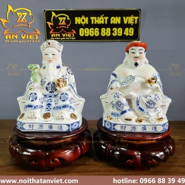 Bộ Tượng Thần Tài Thổ Địa Sứ Xanh 7in TD2301 [Hợp Mệnh THỦY]