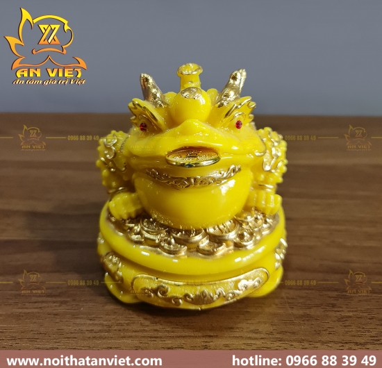 Cóc Ngậm Tiền Thiềm Thừ - Tỳ Hưu Phong Thủy Đá - Cao 12cm - Màu Vàng - CTH2307