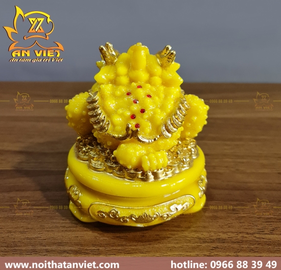 Cóc Ngậm Tiền Thiềm Thừ - Tỳ Hưu Phong Thủy Đá - Cao 12cm - Màu Vàng - CTH2307