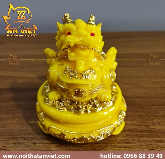 Cóc Ngậm Tiền Thiềm Thừ - Tỳ Hưu Phong Thủy Đá - Cao 12cm - Màu Vàng - CTH2307