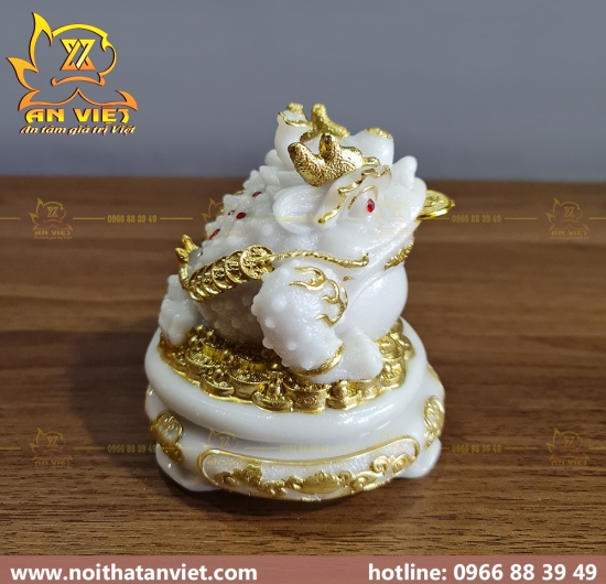 Cóc Ngậm Tiền Thiềm Thừ - Tỳ Hưu Phong Thủy Đá - Cao 12cm - Màu Trắng - CTH2309