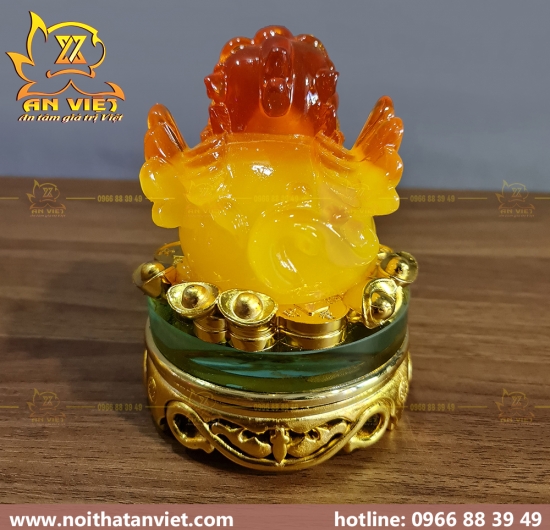 Cóc Ngậm Tiền Thiềm Thừ - Tỳ Hưu Phong Thủy - Cao 14cm - Màu Vàng - Đế Kính - CTH2315