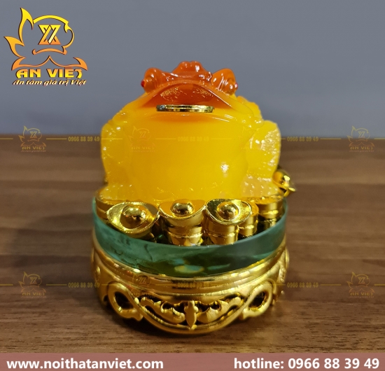 Cóc Ngậm Tiền Thiềm Thừ - Tỳ Hưu Phong Thủy - Cao 14cm - Màu Vàng - Đế Kính - CTH2315
