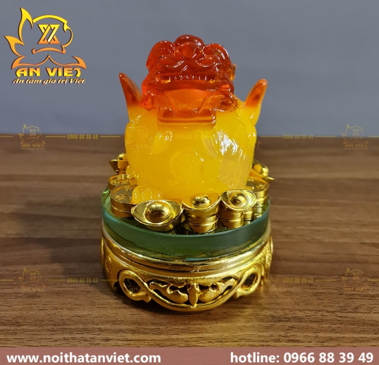Cóc Ngậm Tiền Thiềm Thừ - Tỳ Hưu Phong Thủy - Cao 14cm - Màu Vàng - Đế Kính - CTH2315