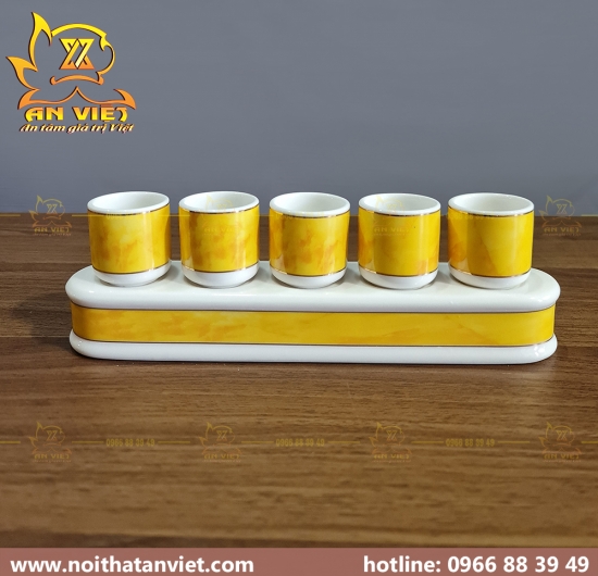 Bộ thờ cúng chất liệu gốm sứ cao cấp màu trắng vàng - DTC2303