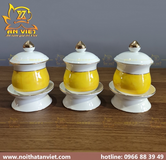 Bộ thờ cúng chất liệu gốm sứ cao cấp màu trắng vàng - DTC2303