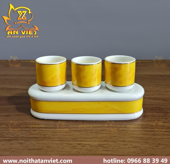 Bộ thờ cúng chất liệu gốm sứ cao cấp màu trắng vàng - DTC2303