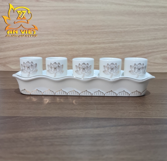 Bộ Thờ Cúng Gốm Sứ Bạch Ngọc Sen Trắng BNST - Hoa Sen