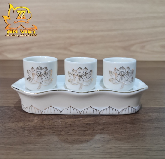 Bộ Thờ Cúng Gốm Sứ Bạch Ngọc Sen Trắng BNST - Hoa Sen