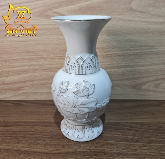 Bộ Thờ Cúng Gốm Sứ Bạch Ngọc Sen Trắng BNST - Hoa Sen