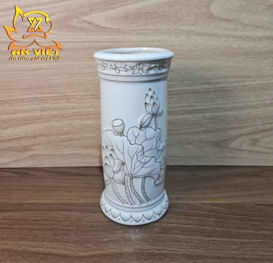Bộ Thờ Cúng Gốm Sứ Bạch Ngọc Sen Trắng BNST - Hoa Sen
