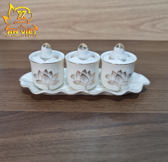 Bộ Thờ Cúng Gốm Sứ Bạch Ngọc Sen Trắng BNST - Hoa Sen