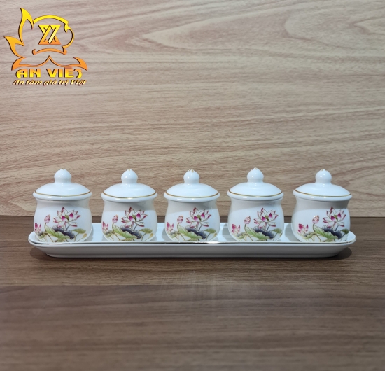 Bộ Thờ Cúng Gốm Sứ Trắng Hoa Sen - DTC2405 - Hoa Sen