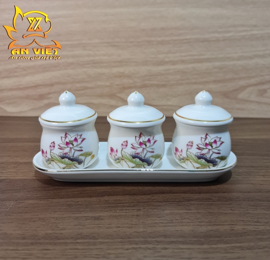 Bộ Thờ Cúng Gốm Sứ Trắng Hoa Sen - DTC2405 - Hoa Sen