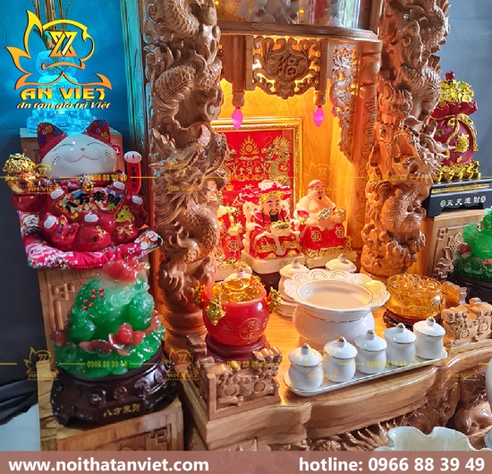Trọn Bộ Bàn Thờ Thần Tài - Thổ Địa Gỗ Gõ Đỏ Cao Cấp Cho Không Gian Rộng Lớn