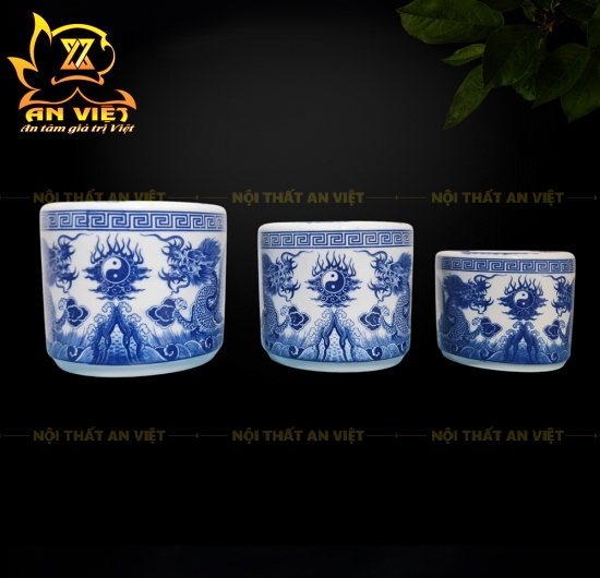 Bộ Thờ Cúng Men Xanh Lam Bát Tràng - Bình Hoa - Lư Hương - Đĩa - Áng - ML2601