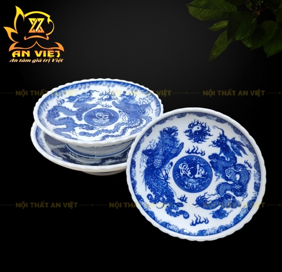 Bộ Thờ Cúng Men Xanh Lam Bát Tràng - Bình Hoa - Lư Hương - Đĩa - Áng - ML2601