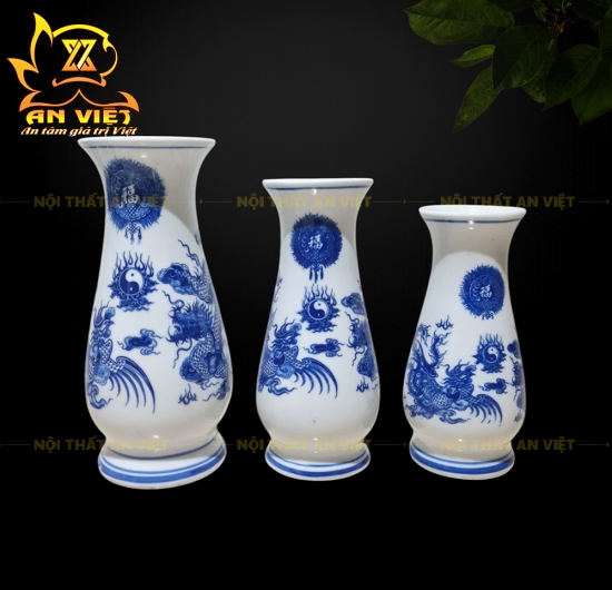 Bộ Thờ Cúng Men Xanh Lam Bát Tràng - Bình Hoa - Lư Hương - Đĩa - Áng - ML2601