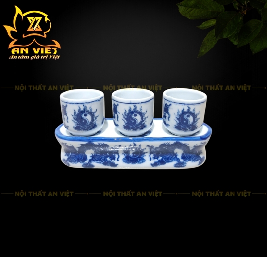 Bộ Thờ Cúng Men Xanh Lam Bát Tràng - Bình Hoa - Lư Hương - Đĩa - Áng - ML2601