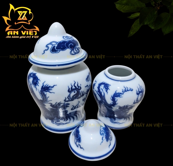 Bộ Thờ Cúng Men Xanh Lam Bát Tràng - Bình Hoa - Lư Hương - Đĩa - Áng - ML2601