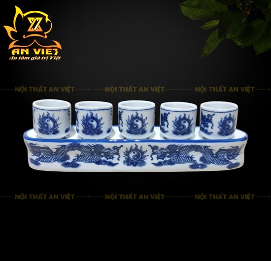 Bộ Thờ Cúng Men Xanh Lam Bát Tràng - Bình Hoa - Lư Hương - Đĩa - Áng - ML2601