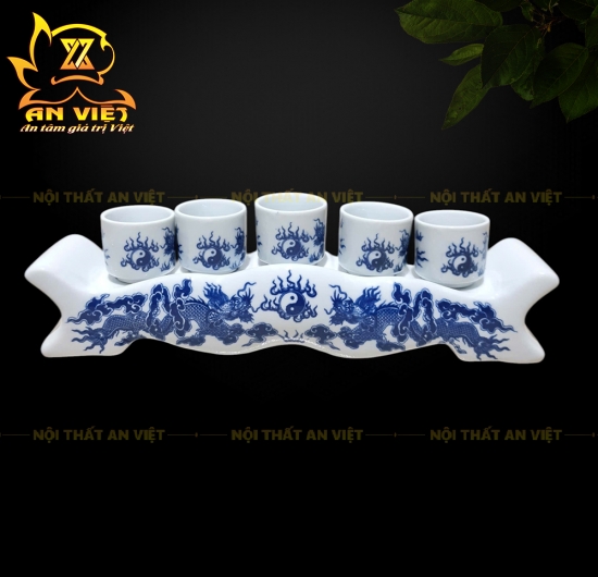 Bộ Thờ Cúng Men Xanh Lam Bát Tràng - Bình Hoa - Lư Hương - Đĩa - Áng - ML2601