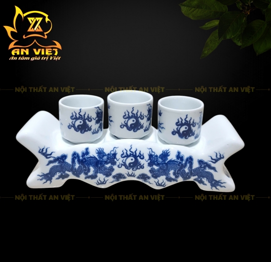 Bộ Thờ Cúng Men Xanh Lam Bát Tràng - Bình Hoa - Lư Hương - Đĩa - Áng - ML2601