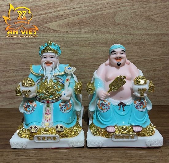 Bộ Tượng Thần Tài - Thổ Địa Phú Quý Gấm [Hợp Mệnh THỦY] - Cao 20cm - TD2506