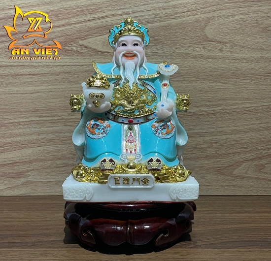 Bộ Tượng Thần Tài - Thổ Địa Phú Quý Gấm [Hợp Mệnh THỦY] - Cao 20cm - TD2506
