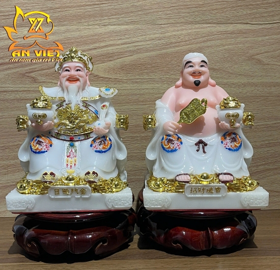 Bộ Tượng Thần Tài - Thổ Địa Phú Quý Gấm [Hợp Mệnh KIM] - Cao 20cm - TD2509
