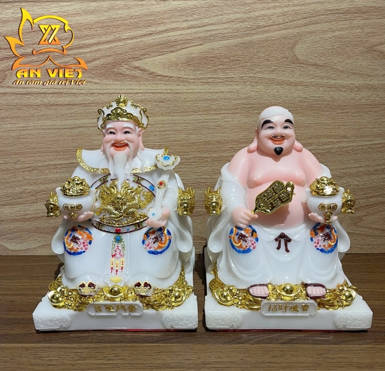 Bộ Tượng Thần Tài - Thổ Địa Phú Quý Gấm [Hợp Mệnh KIM] - Cao 20cm - TD2509