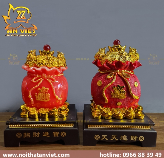 Túi Vàng Kim Bảo chiêu tài đế gỗ - Cao 32cm - TV2301