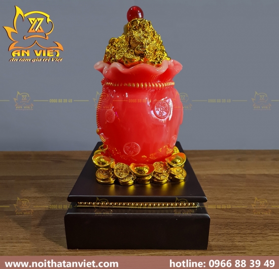 Túi Vàng Kim Bảo chiêu tài đế gỗ - Cao 32cm - TV2301