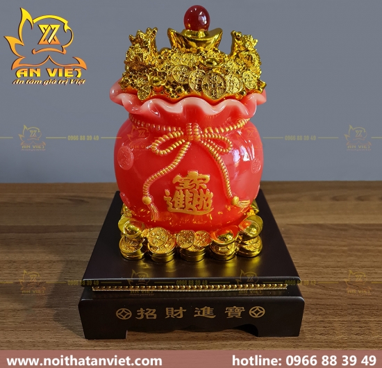 Túi Vàng Kim Bảo chiêu tài đế gỗ - Cao 32cm - TV2301
