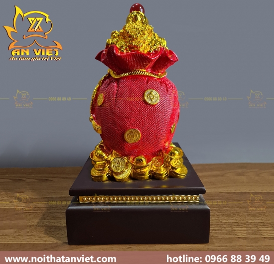 Túi Vàng Kim Bảo chiêu tài đế gỗ - Cao 32cm - TV2301