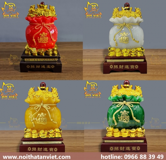 Túi Vàng Kim Bảo chiêu tài đế gỗ - Cao 23cm - TV2303
