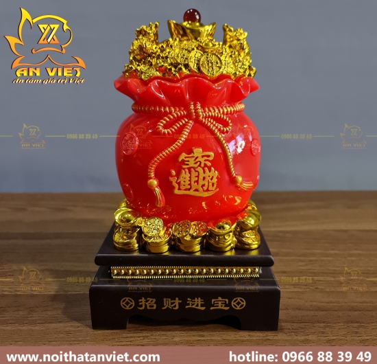 Túi Vàng Kim Bảo chiêu tài đế gỗ - Cao 23cm - TV2303