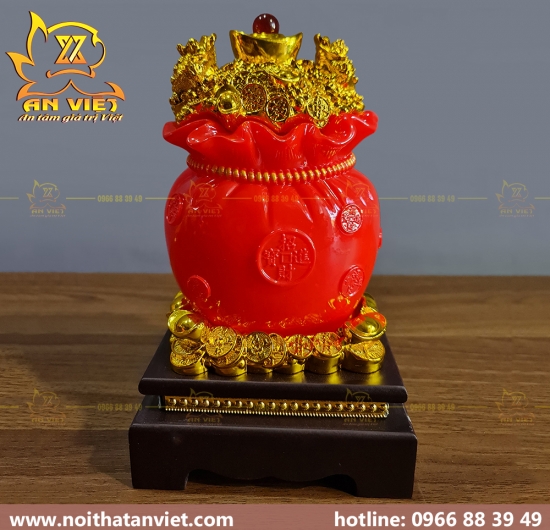 Túi Vàng Kim Bảo chiêu tài đế gỗ - Cao 23cm - TV2303
